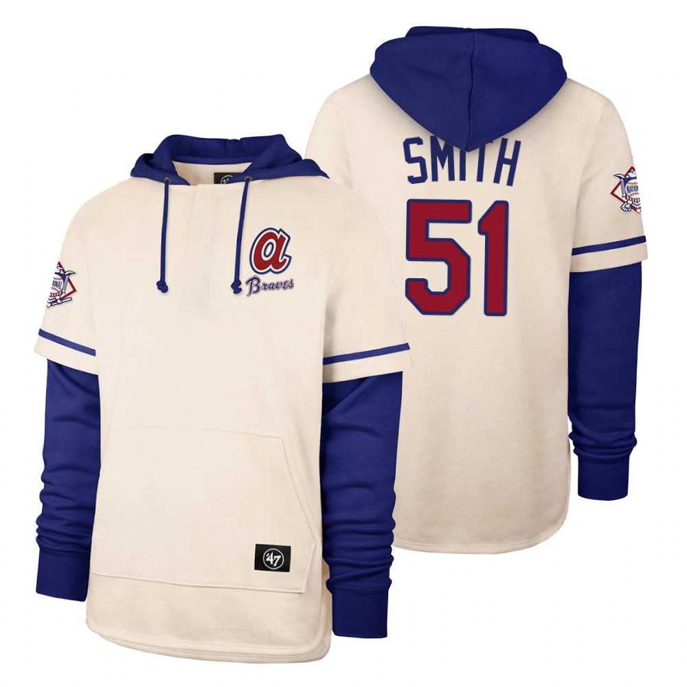 Men Atlanta Braves #51 Smith Cream 2021 Pullover Hoodie MLB Jersey->customized mlb jersey->Custom Jersey